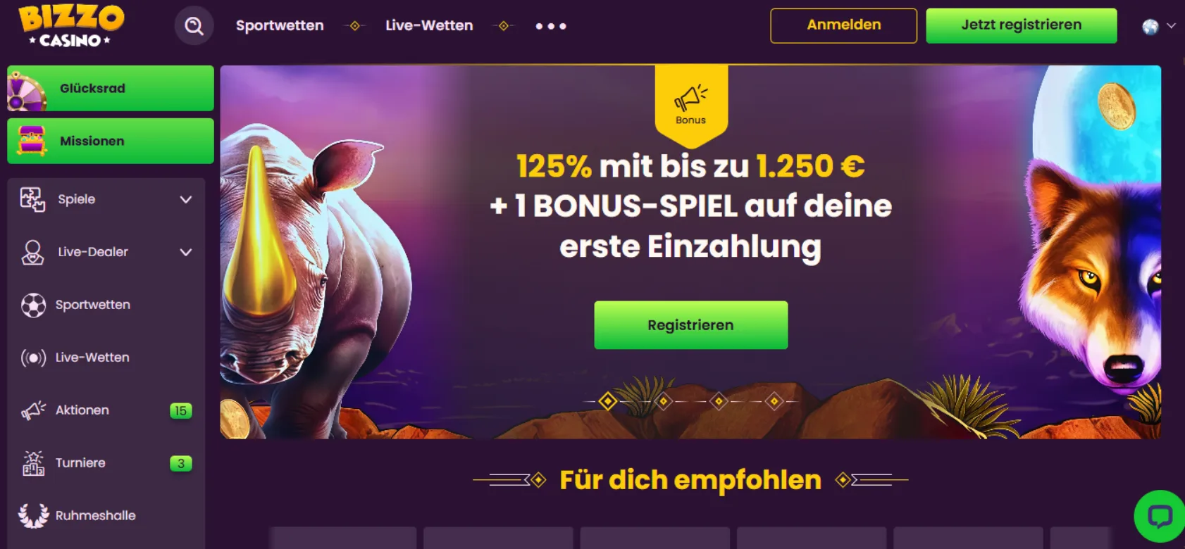 Bizzo Casino Screen
