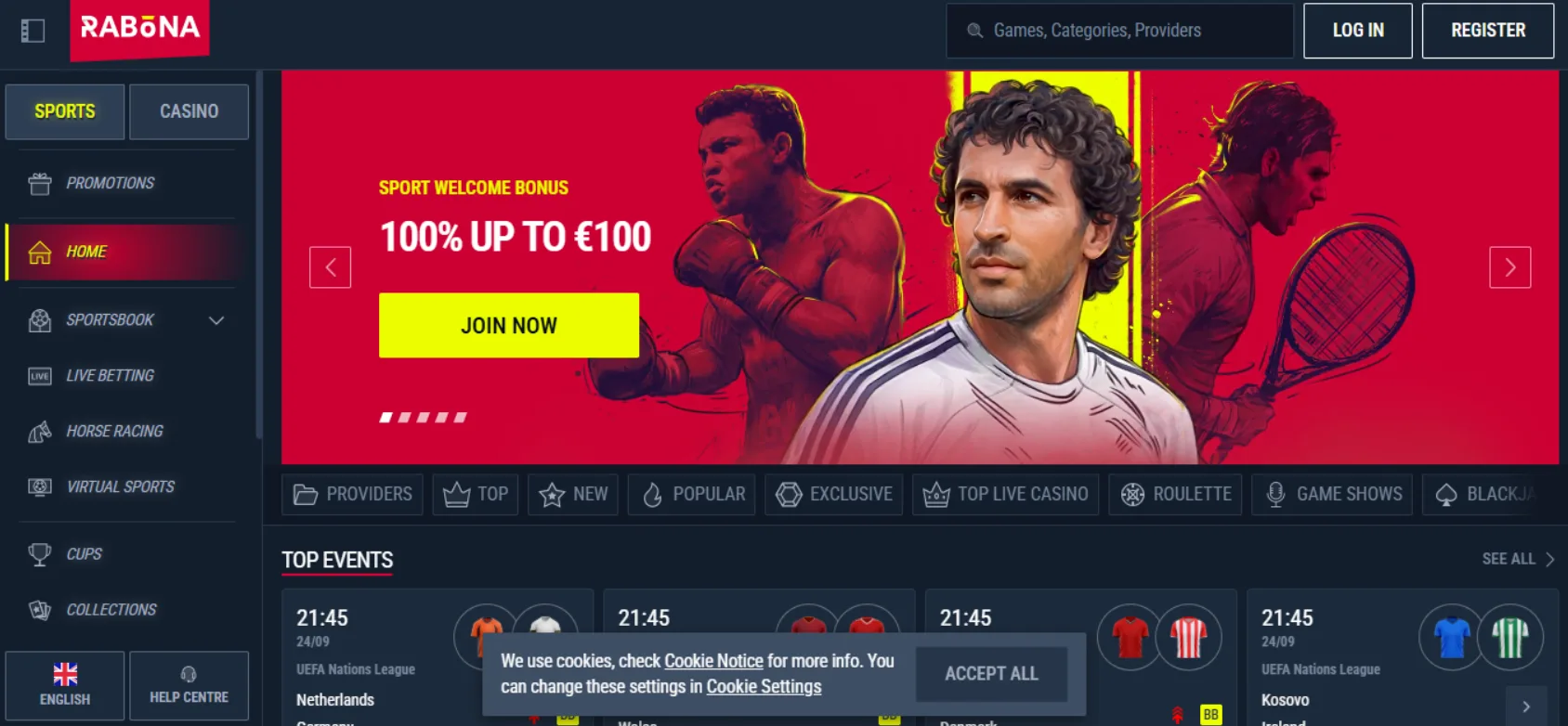 Rabona Casino Screen
